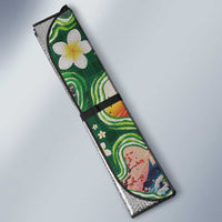 Hawaiian and Japanese Culture Together Auto Sun Shade Hawaiian Island Shapes with Japanese Landscape Green Color LT03 - Polynesian Pride