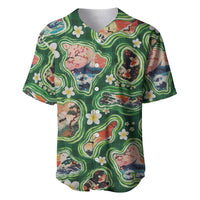 Hawaiian and Japanese Culture Together Baseball Jersey Hawaiian Island Shapes with Japanese Landscape Green Color LT03 Green - Polynesian Pride