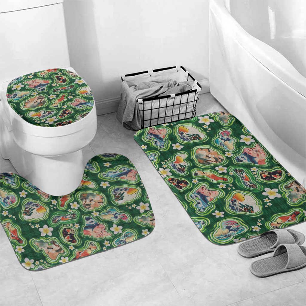 Hawaiian and Japanese Culture Together Bathroom Set Hawaiian Island Shapes with Japanese Landscape Green Color LT03 Mat Set Only (3 pcs) One Size Green - Polynesian Pride