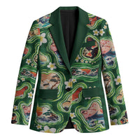 Hawaiian and Japanese Culture Together Blazer Hawaiian Island Shapes with Japanese Landscape Green Color LT03 Unisex Green - Polynesian Pride
