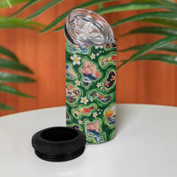 Hawaiian and Japanese Culture Together 4 in 1 Can Cooler Tumbler Hawaiian Island Shapes with Japanese Landscape Green Color LT03 - Polynesian Pride