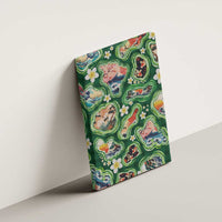 Hawaiian and Japanese Culture Together Canvas Wall Art Hawaiian Island Shapes with Japanese Landscape Green Color LT03 - Polynesian Pride