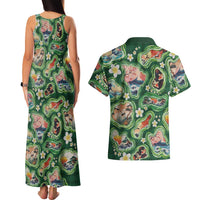Hawaiian and Japanese Culture Together Couples Matching Tank Maxi Dress and Hawaiian Shirt Hawaiian Island Shapes with Japanese Landscape Green Color LT03 - Polynesian Pride