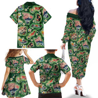 Hawaiian and Japanese Culture Together Family Matching Off The Shoulder Long Sleeve Dress and Hawaiian Shirt Hawaiian Island Shapes with Japanese Landscape Green Color LT03 - Polynesian Pride