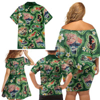 Hawaiian and Japanese Culture Together Family Matching Off Shoulder Short Dress and Hawaiian Shirt Hawaiian Island Shapes with Japanese Landscape Green Color LT03 - Polynesian Pride