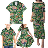 Hawaiian and Japanese Culture Together Family Matching Puletasi and Hawaiian Shirt Hawaiian Island Shapes with Japanese Landscape Green Color LT03 - Polynesian Pride