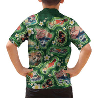 Hawaiian and Japanese Culture Together Family Matching Short Sleeve Bodycon Dress and Hawaiian Shirt Hawaiian Island Shapes with Japanese Landscape Green Color LT03 - Polynesian Pride
