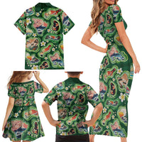 Hawaiian and Japanese Culture Together Family Matching Short Sleeve Bodycon Dress and Hawaiian Shirt Hawaiian Island Shapes with Japanese Landscape Green Color LT03 - Polynesian Pride