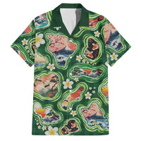 Hawaiian and Japanese Culture Together Family Matching Short Sleeve Bodycon Dress and Hawaiian Shirt Hawaiian Island Shapes with Japanese Landscape Green Color LT03 Dad's Shirt - Short Sleeve Green - Polynesian Pride