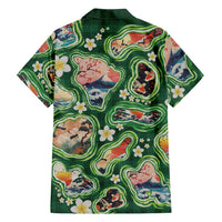 Hawaiian and Japanese Culture Together Family Matching Short Sleeve Bodycon Dress and Hawaiian Shirt Hawaiian Island Shapes with Japanese Landscape Green Color LT03 - Polynesian Pride