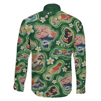 Hawaiian and Japanese Culture Together Family Matching Short Sleeve Bodycon Dress and Hawaiian Shirt Hawaiian Island Shapes with Japanese Landscape Green Color LT03 - Polynesian Pride
