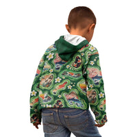 Hawaiian and Japanese Culture Together Kid Hoodie Hawaiian Island Shapes with Japanese Landscape Green Color LT03 - Polynesian Pride