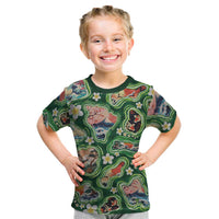 Hawaiian and Japanese Culture Together Kid T Shirt Hawaiian Island Shapes with Japanese Landscape Green Color LT03 Green - Polynesian Pride