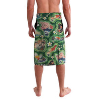 Hawaiian and Japanese Culture Together Lavalava Hawaiian Island Shapes with Japanese Landscape Green Color LT03 - Polynesian Pride
