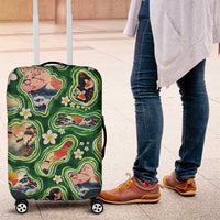 Hawaiian and Japanese Culture Together Luggage Cover Hawaiian Island Shapes with Japanese Landscape Green Color LT03 Green - Polynesian Pride