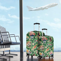 Hawaiian and Japanese Culture Together Luggage Cover Hawaiian Island Shapes with Japanese Landscape Green Color LT03 - Polynesian Pride
