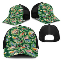 Hawaiian and Japanese Culture Together Mesh Trucker Cap Hawaiian Island Shapes with Japanese Landscape Green Color LT03 - Polynesian Pride