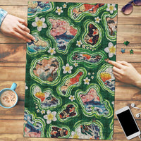 Hawaiian and Japanese Culture Together Puzzle Hawaiian Island Shapes with Japanese Landscape Green Color LT03 Green - Polynesian Pride