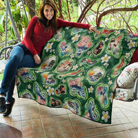 Hawaiian and Japanese Culture Together Quilt Hawaiian Island Shapes with Japanese Landscape Green Color LT03 - Polynesian Pride