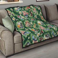 Hawaiian and Japanese Culture Together Quilt Hawaiian Island Shapes with Japanese Landscape Green Color LT03 - Polynesian Pride