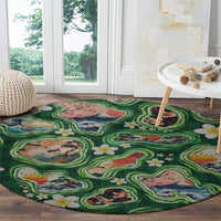 Hawaiian and Japanese Culture Together Round Carpet Hawaiian Island Shapes with Japanese Landscape Green Color LT03 - Polynesian Pride