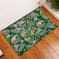 Hawaiian and Japanese Culture Together Rubber Doormat Hawaiian Island Shapes with Japanese Landscape Green Color LT03 - Polynesian Pride