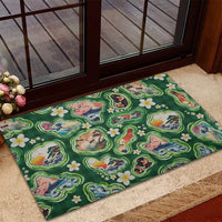 Hawaiian and Japanese Culture Together Rubber Doormat Hawaiian Island Shapes with Japanese Landscape Green Color LT03 - Polynesian Pride