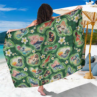 Hawaiian and Japanese Culture Together Sarong Hawaiian Island Shapes with Japanese Landscape Green Color LT03 One Size 44 x 66 inches Green - Polynesian Pride