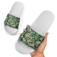 Hawaiian and Japanese Culture Together Slide Sandals Hawaiian Island Shapes with Japanese Landscape Green Color LT03 - Polynesian Pride