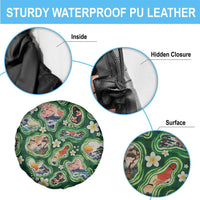 Hawaiian and Japanese Culture Together Spare Tire Cover Hawaiian Island Shapes with Japanese Landscape Green Color LT03 - Polynesian Pride