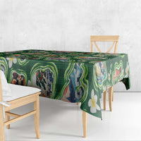 Hawaiian and Japanese Culture Together Tablecloth Hawaiian Island Shapes with Japanese Landscape Green Color LT03 - Polynesian Pride