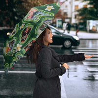 Hawaiian and Japanese Culture Together Umbrella Hawaiian Island Shapes with Japanese Landscape Green Color LT03 - Polynesian Pride