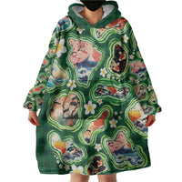 Hawaiian and Japanese Culture Together Wearable Blanket Hoodie Hawaiian Island Shapes with Japanese Landscape Green Color LT03 - Polynesian Pride