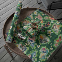 Hawaiian and Japanese Culture Together Wrapping Paper Hawaiian Island Shapes with Japanese Landscape Green Color LT03 - Polynesian Pride