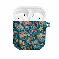 Hawaiian and Japanese Culture Together AirPods Case Hawaiian Island Shapes with Japanese Landscape Teal Color LT03 Teal - Polynesian Pride