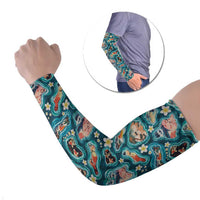 Hawaiian and Japanese Culture Together Arm Sleeves Hawaiian Island Shapes with Japanese Landscape Teal Color LT03 Set of 2 Teal - Polynesian Pride