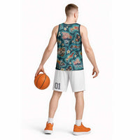 Hawaiian and Japanese Culture Together Basketball Jersey Hawaiian Island Shapes with Japanese Landscape Teal Color LT03 - Polynesian Pride