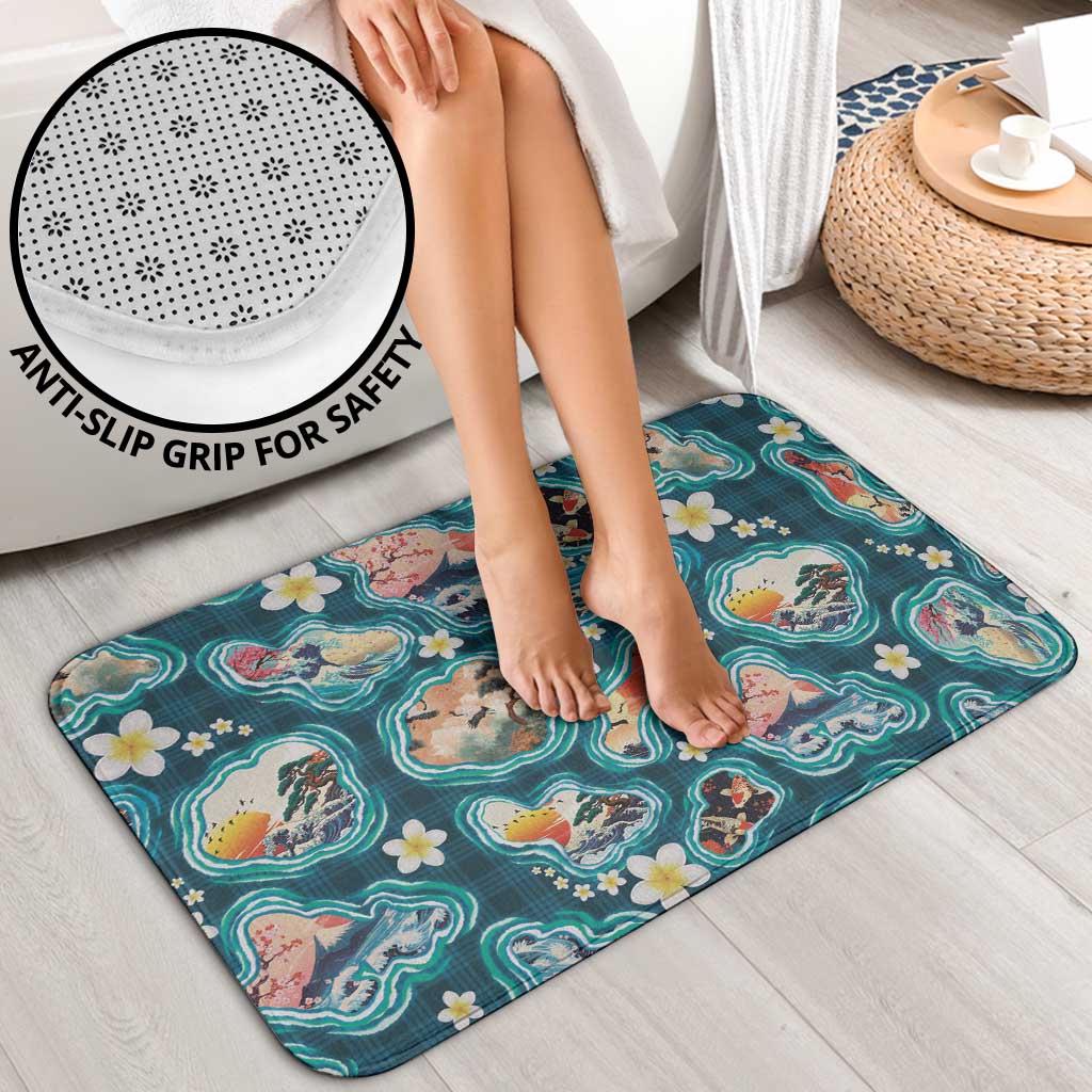 Hawaiian and Japanese Culture Together Bathroom Set Hawaiian Island Shapes with Japanese Landscape Teal Color LT03 - Polynesian Pride