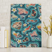 Hawaiian and Japanese Culture Together Canvas Wall Art Hawaiian Island Shapes with Japanese Landscape Teal Color LT03 Without Frame Teal - Polynesian Pride