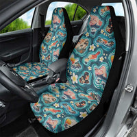 Hawaiian and Japanese Culture Together Car Seat Cover Hawaiian Island Shapes with Japanese Landscape Teal Color LT03 - Polynesian Pride