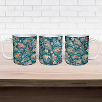 Hawaiian and Japanese Culture Together Ceramic Mug Hawaiian Island Shapes with Japanese Landscape Teal Color LT03 - Polynesian Pride