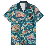 Hawaiian and Japanese Culture Together Family Matching Mermaid Dress and Hawaiian Shirt Hawaiian Island Shapes with Japanese Landscape Teal Color LT03 Dad's Shirt - Short Sleeve Teal - Polynesian Pride