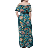 Hawaiian and Japanese Culture Together Family Matching Off Shoulder Maxi Dress and Hawaiian Shirt Hawaiian Island Shapes with Japanese Landscape Teal Color LT03 - Polynesian Pride
