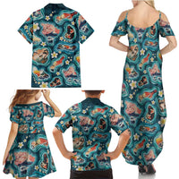 Hawaiian and Japanese Culture Together Family Matching Summer Maxi Dress and Hawaiian Shirt Hawaiian Island Shapes with Japanese Landscape Teal Color LT03 - Polynesian Pride