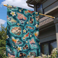 Hawaiian and Japanese Culture Together Garden Flag Hawaiian Island Shapes with Japanese Landscape Teal Color LT03 - Polynesian Pride