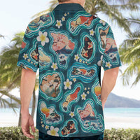 Hawaiian and Japanese Culture Together Hawaiian Shirt Hawaiian Island Shapes with Japanese Landscape Teal Color LT03 - Polynesian Pride