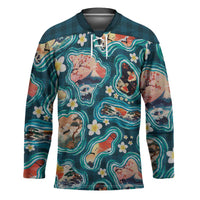 Hawaiian and Japanese Culture Together Hockey Jersey Hawaiian Island Shapes with Japanese Landscape Teal Color LT03 Unisex Teal - Polynesian Pride