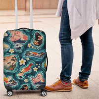 Hawaiian and Japanese Culture Together Luggage Cover Hawaiian Island Shapes with Japanese Landscape Teal Color LT03 Teal - Polynesian Pride