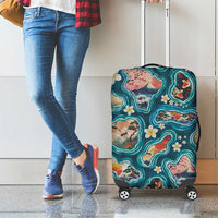 Hawaiian and Japanese Culture Together Luggage Cover Hawaiian Island Shapes with Japanese Landscape Teal Color LT03 - Polynesian Pride