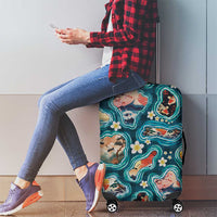 Hawaiian and Japanese Culture Together Luggage Cover Hawaiian Island Shapes with Japanese Landscape Teal Color LT03 - Polynesian Pride
